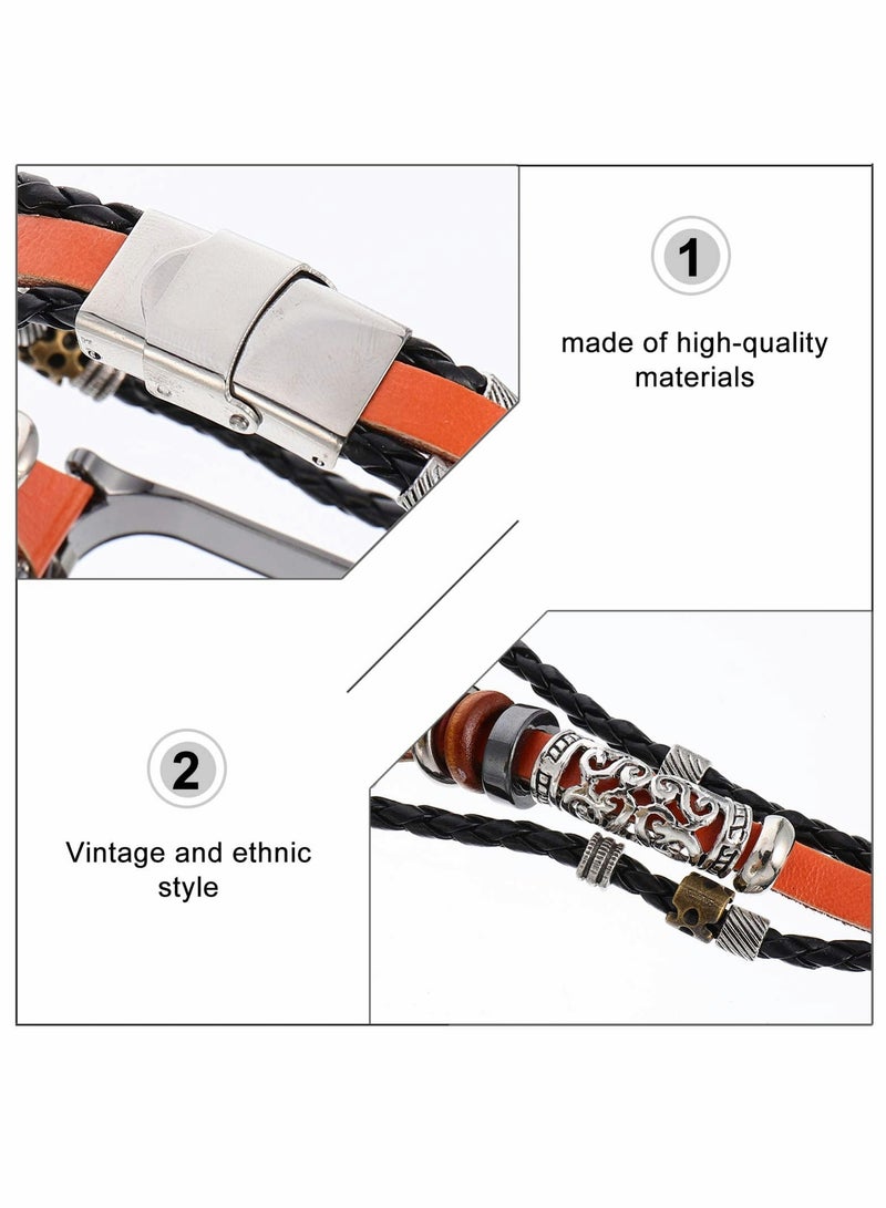 Mi Band 5 Wrist Strap, Lightweight Metal Frame with PU Leather, Handmade Beaded Retro Ethnic Style Watchband, Replacement Strap for Men and Women - Image 5