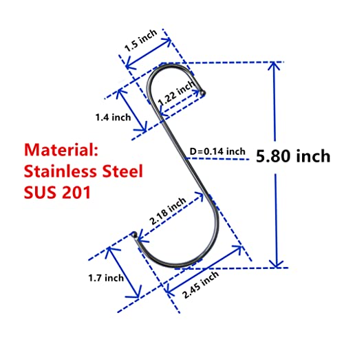 GOTOONE S Hooks Hanging Metal Hook (12 Pack) Stainless Steel Large 6 Inch with Round Stopper Non Slip for Closet Clothes Plants Cups Towels Tools Ornament (Silver) - Image 4