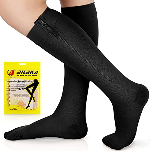 Ailaka Zipper Compression Socks for Men Women 2030 mmHg Close Toe Knee High Medical Compression Socks with Zipper Zip Up Socks for Varicose Veins Edema Recovery Pregnant Nurse - Image 1