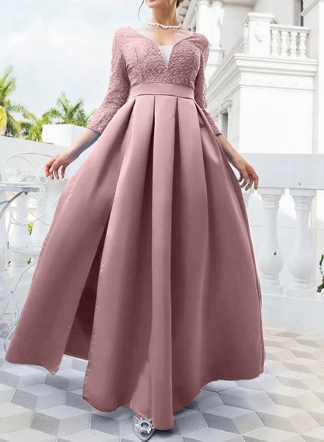 MARGOUN Medium Size, Elegant Prom Evening Party Dress Women Wedding Robe Maxi Dress Solid Sequins V Neck Big Swing Night Dress Pink/A1573  - Image 1