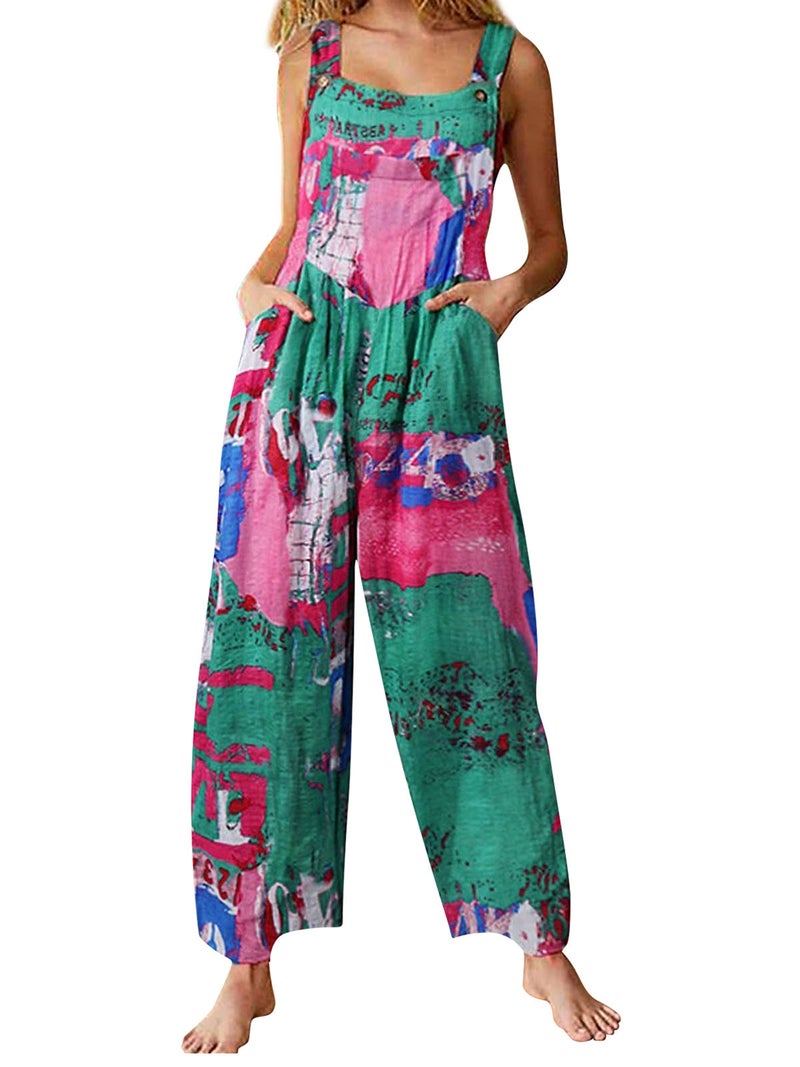 Women Jumpsuit with Pockets Sleeveless Wide Legs Plus Size Overalls - Image 1