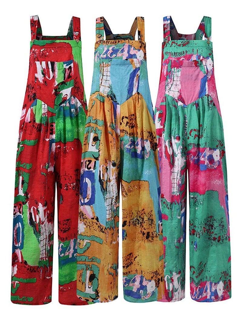 Women Jumpsuit with Pockets Sleeveless Wide Legs Plus Size Overalls - Image 4