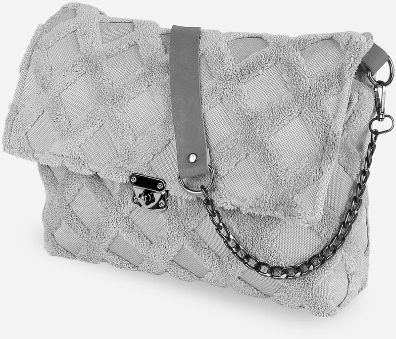 Hamur Dough Women's Fabric Hand and Shoulder Bag Tweed Gray Fur Plush Knitted Crossbody Bag
