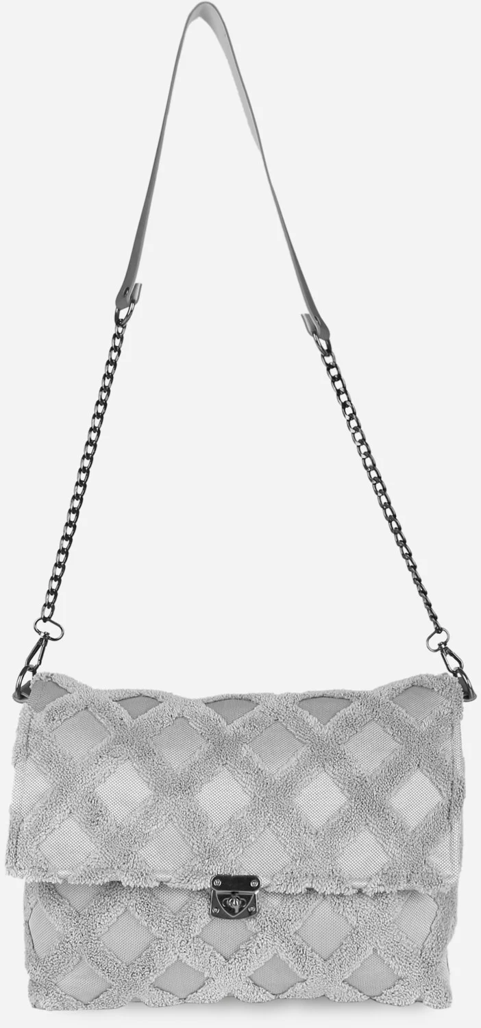 Hamur Dough Women's Fabric Hand and Shoulder Bag Tweed Gray Fur Plush Knitted Crossbody Bag