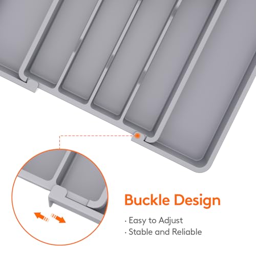 Lifewit Silverware Drawer Organizer, Expandable Utensil Tray for Kitchen, BPA Free Flatware and Cutlery Holder, Adjustable Plastic Storage for Spoons Forks Knives, 8.5-14 x 12", Gray - Image 5