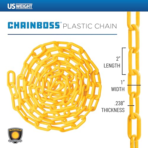 US Weight (Made in USA) 2" x 10' Yellow Plastic Safety Chain ft. SunShield UV Resistant Technology - Image 2
