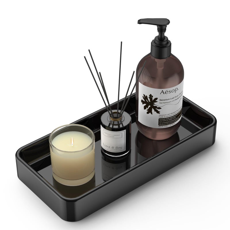 صينية صابون سيراميك صغيرة من غوريغو 8 صينية مستطيلة للحمام صينية للكونتر وصينية تجميل حاملة مستحضرات التجميل منظم حوض الاستحمام مجموعة 1 سوداء