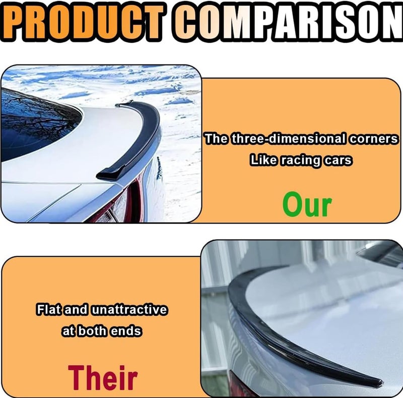 Aputue Car Trunk Spoiler Roof Lip Kit, Universal Punch-Free Vehicle Rear Trunk Spoiler 3D PU Rear Trunk Lip or Roof Spoiler Sticker Bar with Carbon Fiber Finish in Black - Image 2