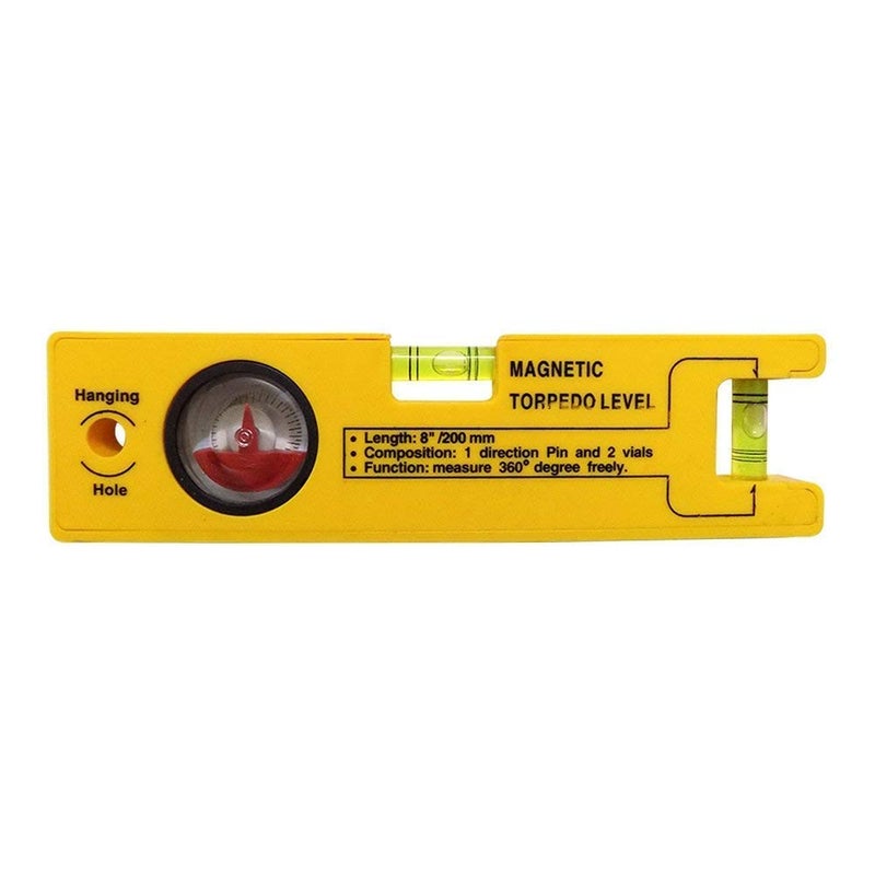 GLAMAXY 8-inch Magnetic Torpedo Level with 1 Direction Pin, 2 Vials and 360 Degree View - Image 1