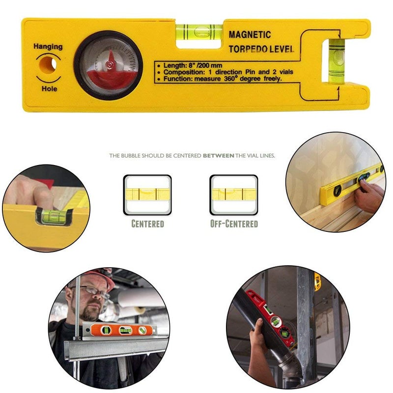 GLAMAXY 8-inch Magnetic Torpedo Level with 1 Direction Pin, 2 Vials and 360 Degree View - Image 2