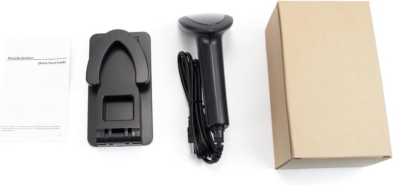 ماسح الباركود اليدوي USB أحادي الأبعاد مع حامل، مستشعر صورة CMOS، أسود - قراءة دقيقة وموثوقة للرموز، جاهز للاستخدام لأنظمة Android وMacOS وLinux، مثالي للاستخدام الشخصي - Image 1