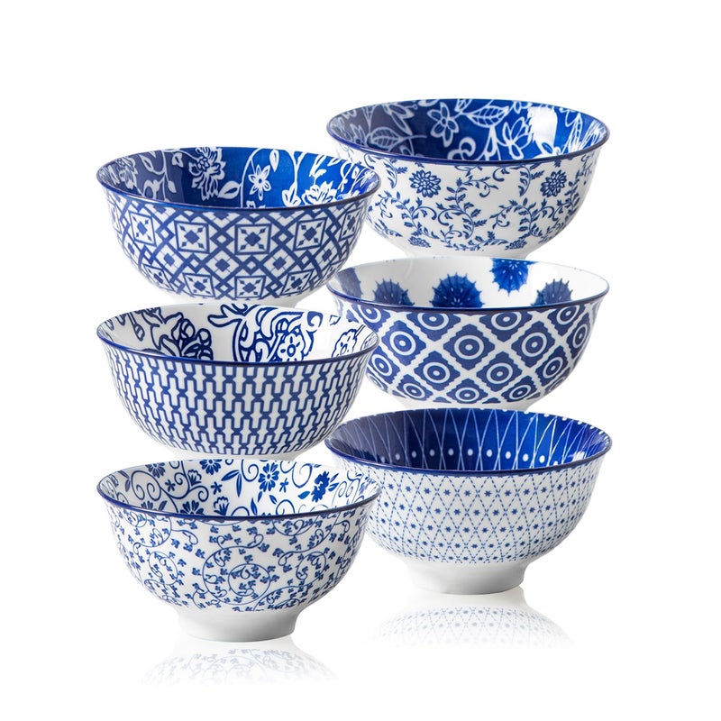 Cerkik Ceramic Dessert Bowls Set - 12 Oz Small Cereal Bowls 4.75 Inch Ice Cream Bowl for Fruit  Snack  Dipping Sauce  Side Dishes - Microwave Dishwasher Safe - Set of 6 - Vintage Blue - Image 1