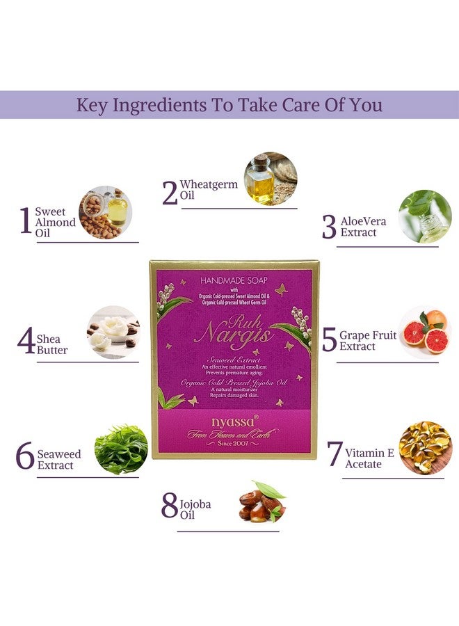 Nyassa Ruh Nargis Natural Handmade Bathing Soap | Seaweed Extract And Organic Cold-Pressed Jojoba Oil | All Skin Type 150Gm - Image 2