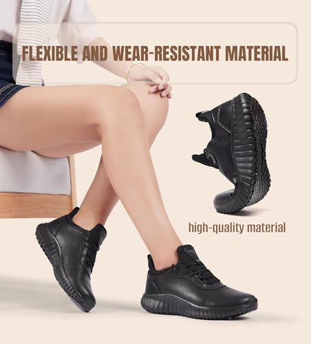 SHULOOK Non Slip Work Shoes for Women Food Service Water Resistant Sneakers Waterproof Kitchen Chef Restaurant Lace Up Walking Lightweight Comfortable Nursing Working Footwear Black Size 7 - Image 5