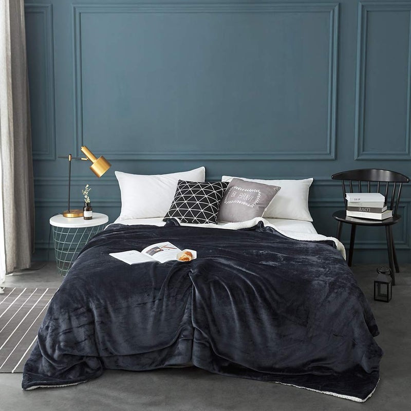 LBRO2M LBRO2M Sherpa Fleece Bed Blanket Twin Size Super Soft Fuzzy Plush Warm Cozy Fluffy Microfiber Couch Throw Velvet Double Reversible Luxurious Blankets Dark Grey  - Image 2