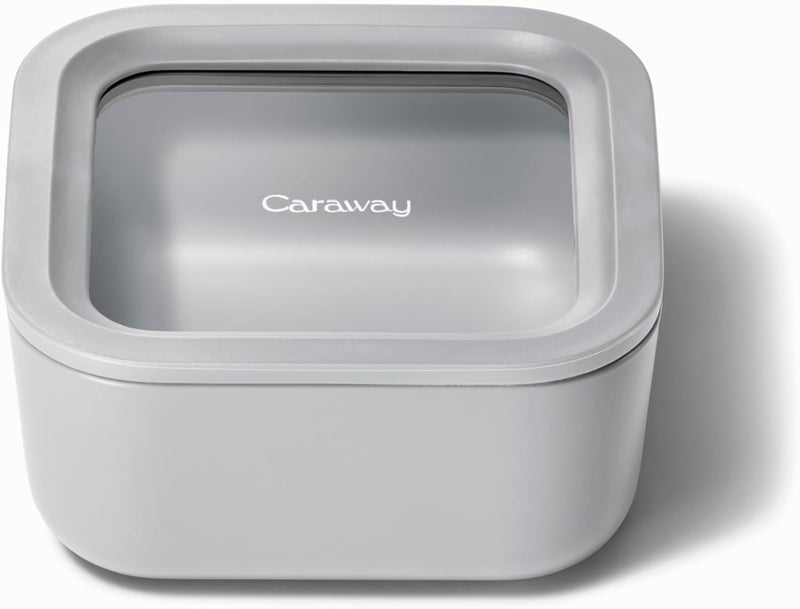 CARAWAY Glass Food Storage, 4.4 Cup Glass Container,Ceramic Coated Food Container,Easy to Store, Non Toxic, Non Stick Lunch Box Container with Glass Lids. Dishwasher, Oven,Square Shape,Gray - Image 1