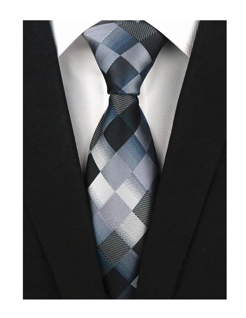 Ctskyte Men's Black Grey Ties Checks Luxury Unique Fancy Necktie Dad Father's Day Gifts - Image 2