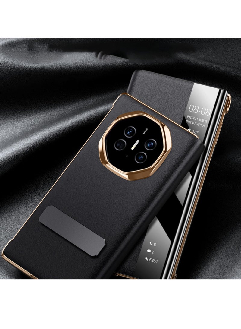 اووكاي جراب جلدي متوافق مع هاتف هواوي ميت إكس تي، مزود بحامل دوار، مقاوم للزلازل والسقوط، مع نافذة ذكية، غطاء ثلاثي الطي، مطلي بالكهرباء، مع خاصية الإيقاظ/السكون التلقائي، لهاتف هواوي ميت إكس تي (أسود). - Image 4