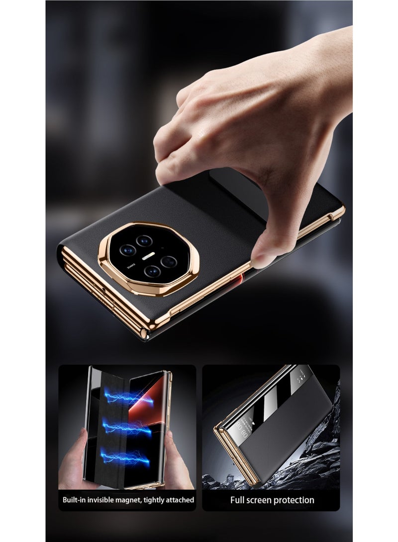 اووكاي جراب جلدي متوافق مع هاتف هواوي ميت إكس تي، مزود بحامل دوار، مقاوم للزلازل والسقوط، مع نافذة ذكية، غطاء ثلاثي الطي، مطلي بالكهرباء، مع خاصية الإيقاظ/السكون التلقائي، لهاتف هواوي ميت إكس تي (أسود). - Image 5