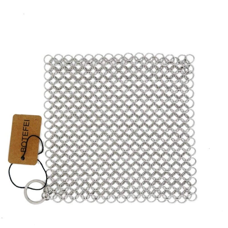 Cast Iron Cleaner 6x63 316L Stainless Steel Chainmail Scrubber for Griddle Skillet Dutch Oven Wok Stainless Steel Pot Cast Iron Pan Support Dishwasher Cleaning