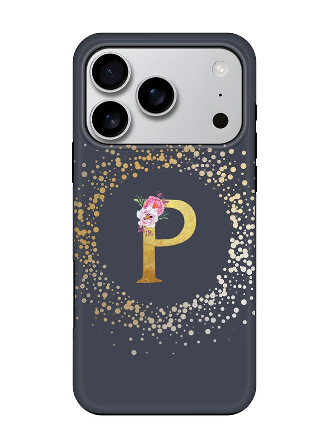 Stylizedd Tough Pro Magnetic Case for iPhone 17 Pro, Dual Layer hybrid PC + TPU Mobile Cover Matte - Custom Monogram Floral - P  (Grey )