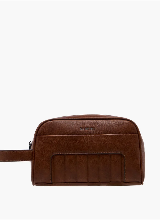 دوتشيني Men's Textured Pouch with Zip Closure