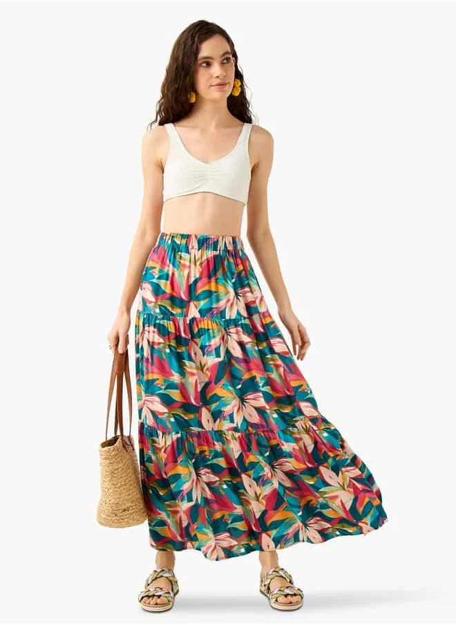 فاف Printed Maxi Skirt with Elasticated Waistband
