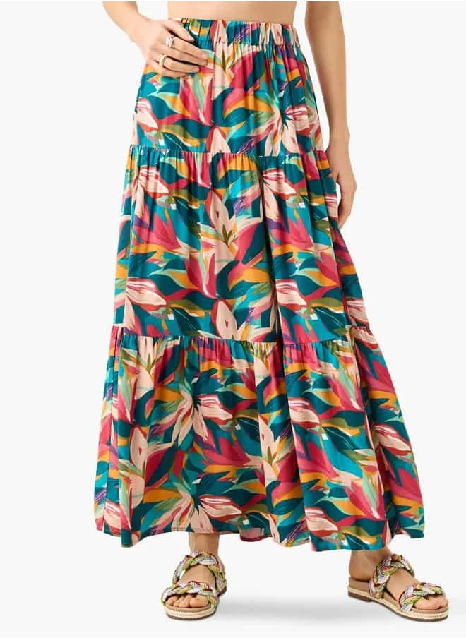 فاف Printed Maxi Skirt with Elasticated Waistband