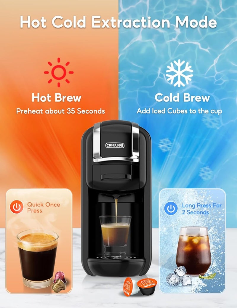 Cafelffe 4 In 1 Capsule Coffee Machine, Hot Cold Brew Multi Capsule Coffee Maker, 19Bar Mini Espresso Machine-4 Adapters with Self Cleaning For Home & Office Use Black - Image 3