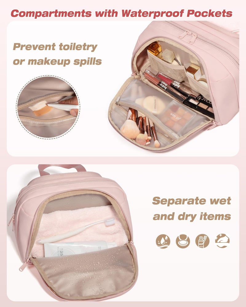 Marscamd Travel Makeup Bag, Small Size Waterproof Toiletry & Cosmetic Organizer with Leakproof Pockets for Bathroom or Vanity Use for Women, Pink - Image 3