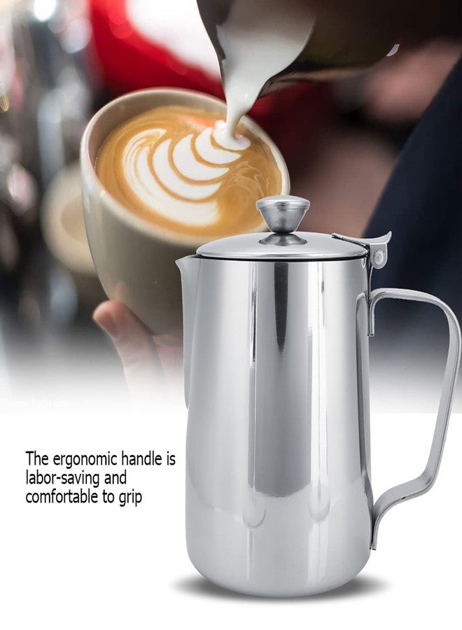 AYNEFY Coffee Frothing Pitcher with Lid, Stainless Steel Milk Frother Cup, Mutifunctional Milk Jug Cup, Coffee Steaming Pitcher with Handle for Latte Art and Frothing Milk(350ml) - Image 5