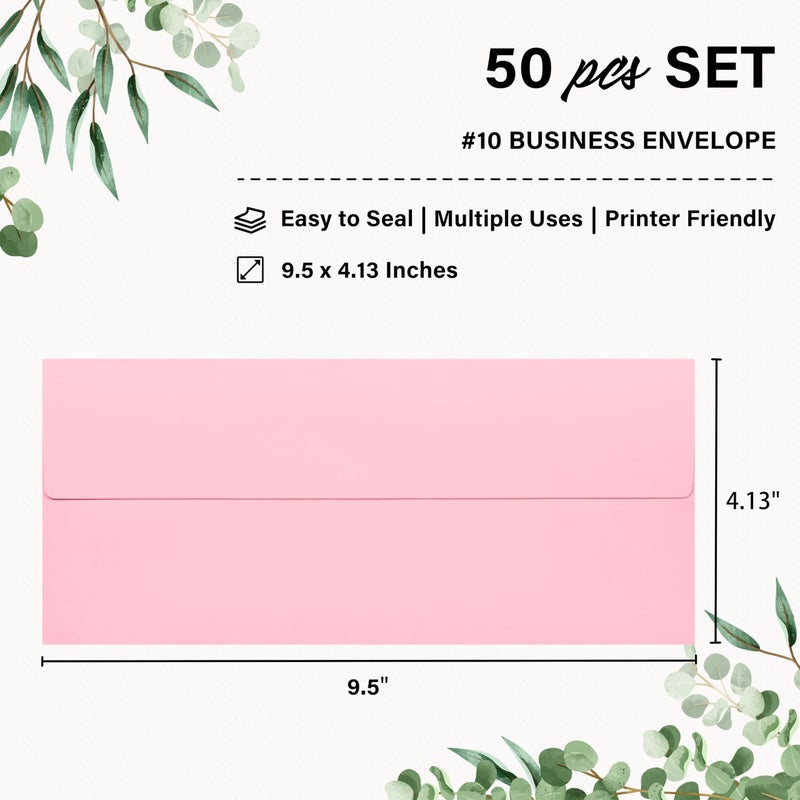 QIKSION 50 Pack #10 Business Envelopes, Self Seal Standard Pink Envelopes for Secure Business & Legal Mailing, Office, Checks, Letter, Invoices, 4 1/8 x 9 1/2 Inches - Image 2