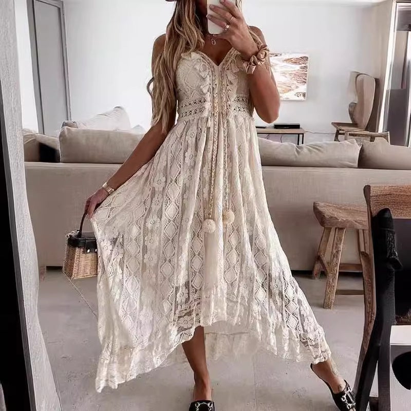 2026 Summer Lace Spaghetti Strap A-Line Maxi Dress - Image 4