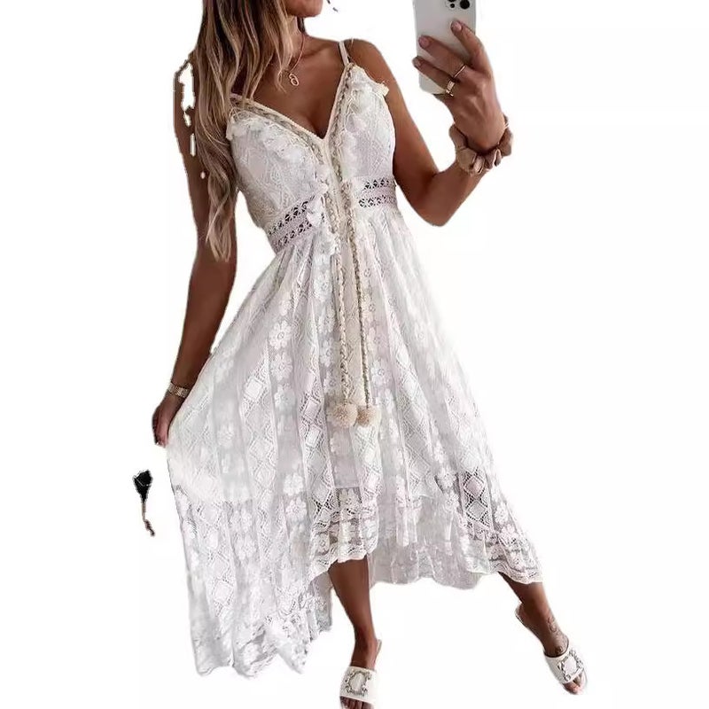 2026 Summer Lace Spaghetti Strap A-Line Maxi Dress - Image 2