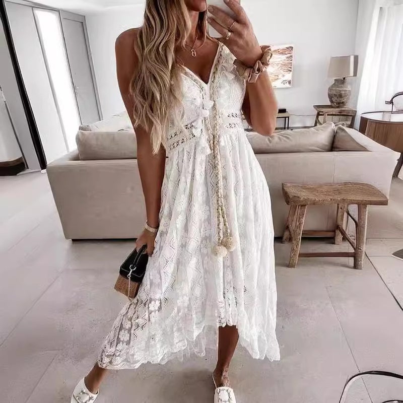 2026 Summer Lace Spaghetti Strap A-Line Maxi Dress - Image 3