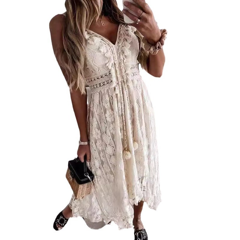 2026 Summer Lace Spaghetti Strap A-Line Maxi Dress - Image 5