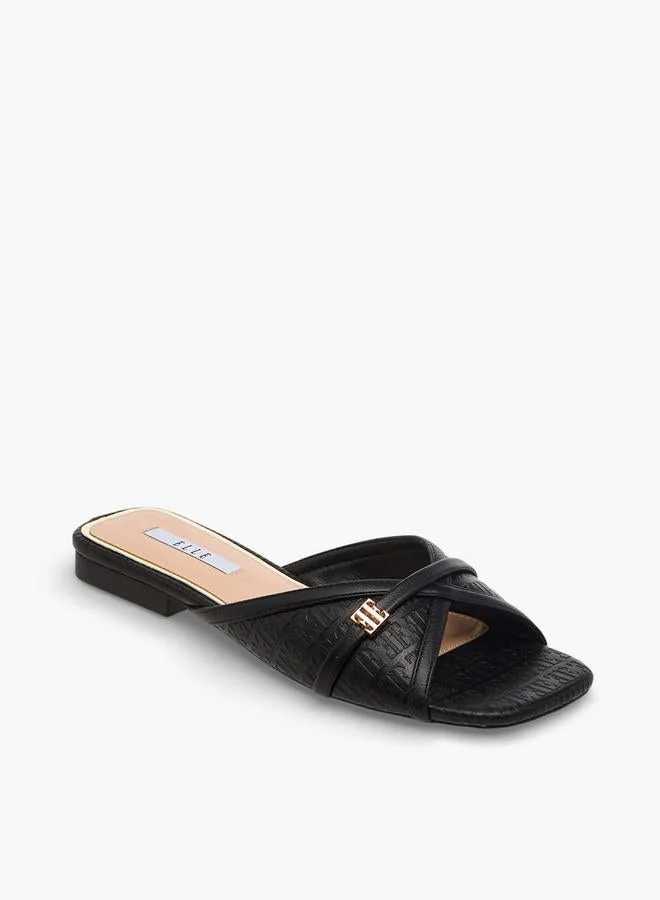 ELLE Women Monogram Debossed Slide Sandals