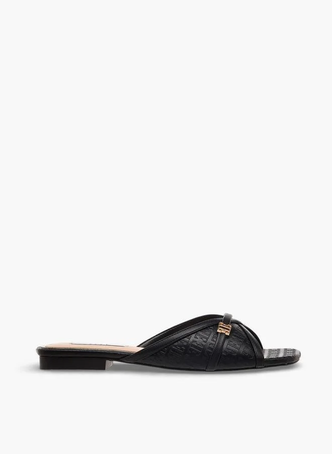 ELLE Women Monogram Debossed Slide Sandals