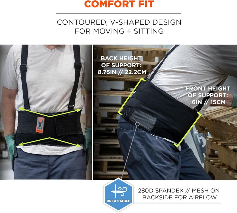 Ergodyne ProFlex 1400UN Back Support Belt 875 Spandex Universal Size Fits Waist 2846 inches Black - Image 4