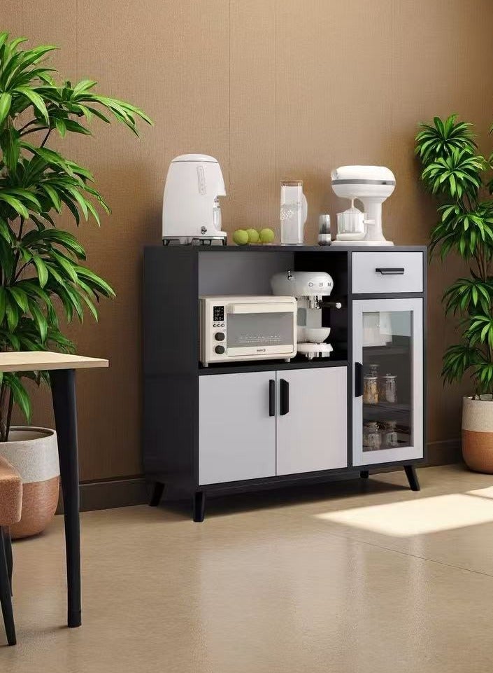  CityRiya-Long مجلس الوزراء الجانبي ، مجلس الوزراء بوفيه ، مجلس الوزراء الحافة ، خزانة تخزين المطبخ متعددة الوظائف وخزانة بار القهوة ، خزانة خشبية مع 1 درج ، 3 أبواب ورفوف مفتوحة لغرفة المعيشة ، غرفة الطعام ، زاوية المطبخ والقهوة (ZWG014) - Image 1