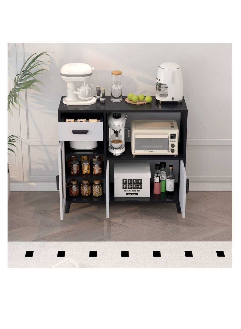  CityRiya-Long مجلس الوزراء الجانبي ، مجلس الوزراء بوفيه ، مجلس الوزراء الحافة ، خزانة تخزين المطبخ متعددة الوظائف وخزانة بار القهوة ، خزانة خشبية مع 1 درج ، 3 أبواب ورفوف مفتوحة لغرفة المعيشة ، غرفة الطعام ، زاوية المطبخ والقهوة (ZWG014) - Image 3