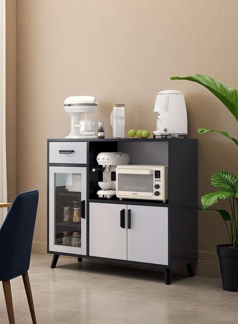  CityRiya-Long مجلس الوزراء الجانبي ، مجلس الوزراء بوفيه ، مجلس الوزراء الحافة ، خزانة تخزين المطبخ متعددة الوظائف وخزانة بار القهوة ، خزانة خشبية مع 1 درج ، 3 أبواب ورفوف مفتوحة لغرفة المعيشة ، غرفة الطعام ، زاوية المطبخ والقهوة (ZWG014) - Image 5