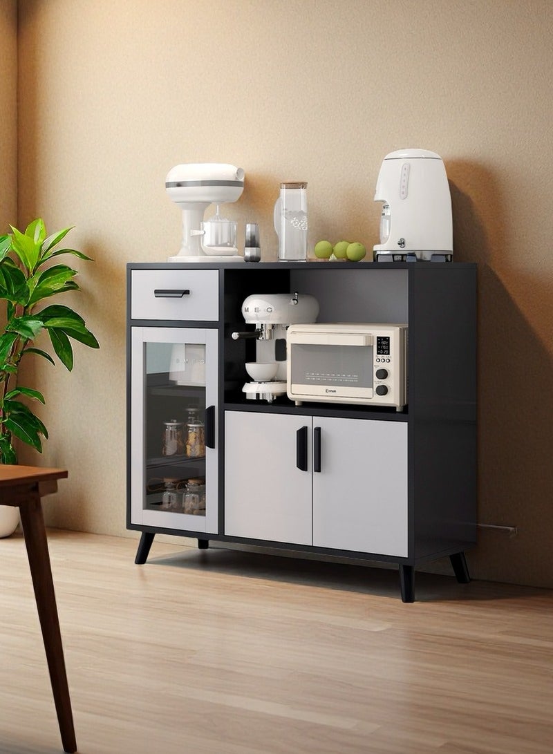  CityRiya-Long مجلس الوزراء الجانبي ، مجلس الوزراء بوفيه ، مجلس الوزراء الحافة ، خزانة تخزين المطبخ متعددة الوظائف وخزانة بار القهوة ، خزانة خشبية مع 1 درج ، 3 أبواب ورفوف مفتوحة لغرفة المعيشة ، غرفة الطعام ، زاوية المطبخ والقهوة (ZWG014) - Image 4