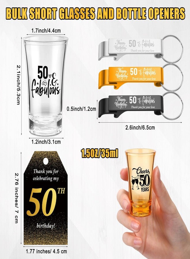 Domensi 50 Sets 50th Birthday Party Favors for Guests Bulk Include Cheers to 50 Short Glasses Beer Bottle Opener Keychains Thank You Cards with Gift Bags and Ropes for Birthday Party Gifts - Image 2