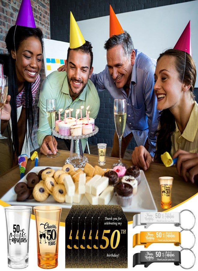 Domensi 50 Sets 50th Birthday Party Favors for Guests Bulk Include Cheers to 50 Short Glasses Beer Bottle Opener Keychains Thank You Cards with Gift Bags and Ropes for Birthday Party Gifts - Image 5