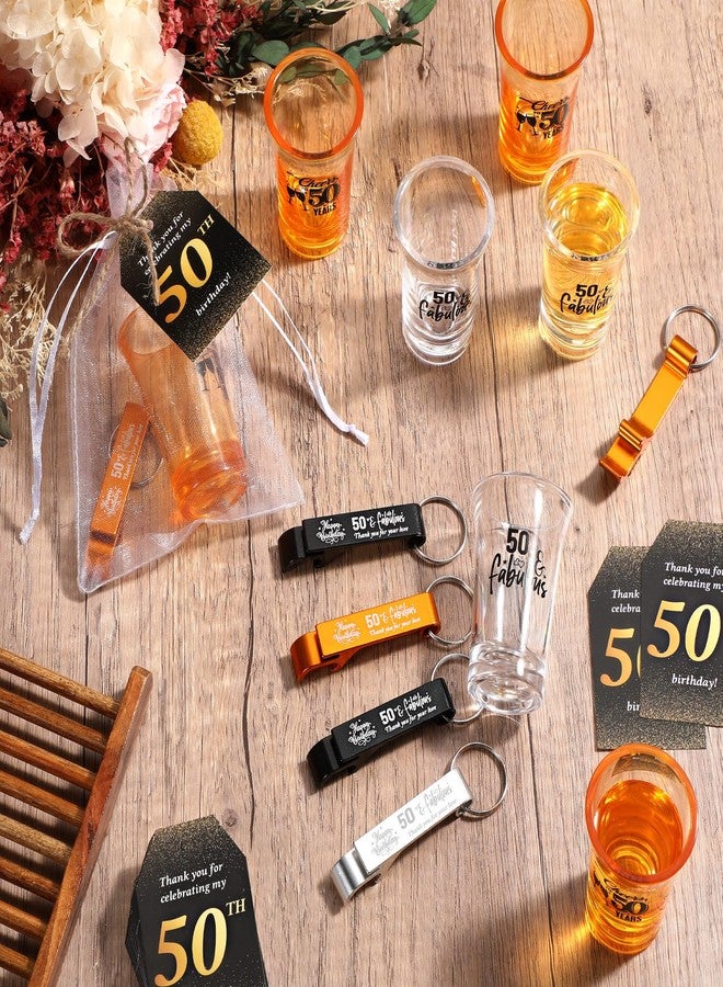 Domensi 50 Sets 50th Birthday Party Favors for Guests Bulk Include Cheers to 50 Short Glasses Beer Bottle Opener Keychains Thank You Cards with Gift Bags and Ropes for Birthday Party Gifts - Image 3