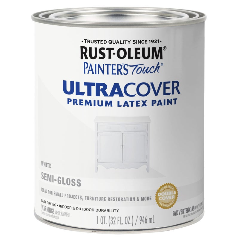 Rust-Oleum 1993502 Painter's Touch Ultra Cover Multi-Purpose Brush-On Paint, 1 Quart, Semi-Gloss White - Image 1