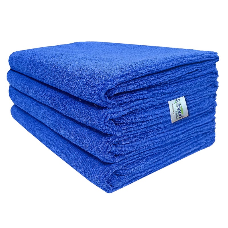 SOFTSPUN Microfiber Cloth 40x60 Cms 4 Piece Towel Set 340 GSM Blue MultiPurpose Super Soft Absorbent Cleaning Towels for Home Kitchen Car Cleans Polishes Everything in Your Home - Image 1