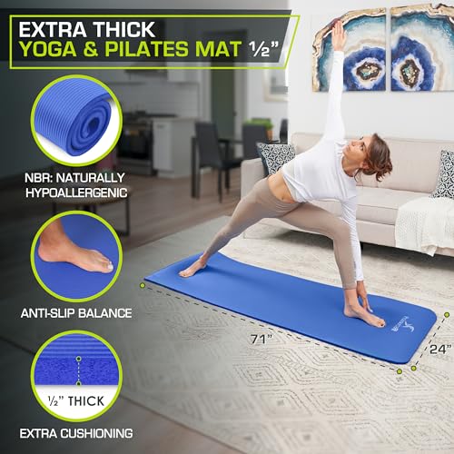 ProsourceFit Extra Thick Yoga and Pilates Mat ½” (13mm), 71-inch Long High Density Exercise Mat with Comfort Foam and Carrying Strap - Image 2