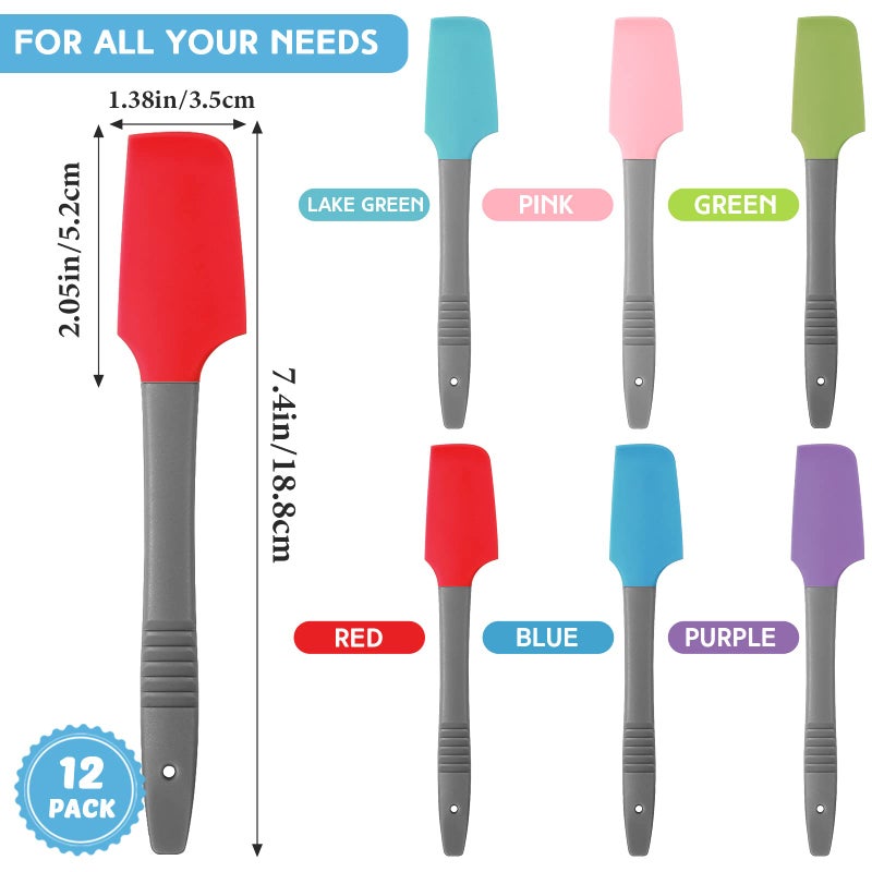 Zhehao 12 Pcs Mini Silicone Spatulas Rubber Small Silicone Scraper Heat Resistant Non Stick Flexible Kitchen Spatula for Wet Pet Food Can Jar Cooking Baking Frosting Mixing Tool  7.4 x 1.38 Inches - Image 2